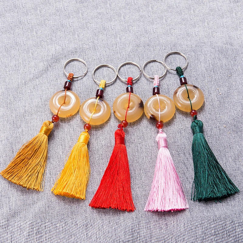 

1PCS Peace Buckle Jade Tassel Key Ring DIY Bag Car Bell Pendant Party Favors Wedding Valentine Day Festivals Personalized Gifts