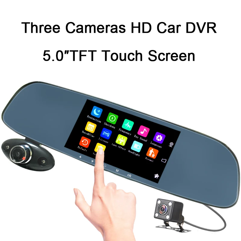

5 inch IPS HD 1080P 3 Lens Touch Screen Dash Cam Driving Recorders Car DVR G-sensor Vehicle Recorder Night Vision Wide Angle