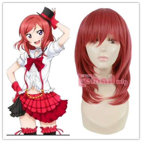 

45cm 18inch Anime Lovelive Nishikino Maki  Synthetic Hair Straight Red Cosplay Wig