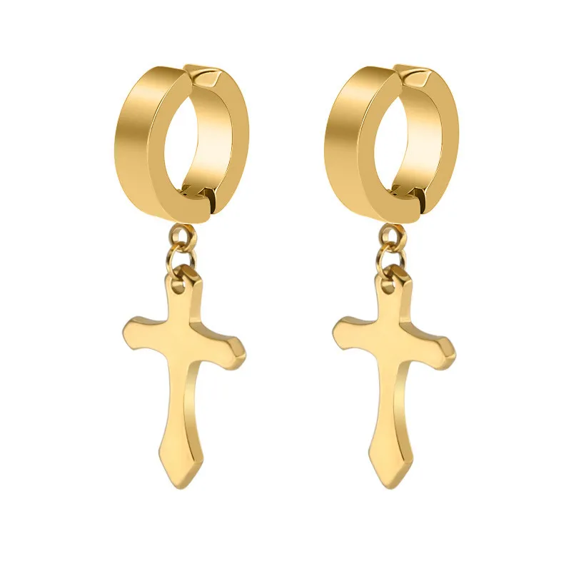 Cross 4 gold 2 шт, панк, нержавеющая сталь, крест, звезды, кулон, клипса, без пирсинга, серьги для женщин, хип-хоп, модные, без отверстия для уха, мужские ювелирные изделия - Окраска металла: Cross 4 gold