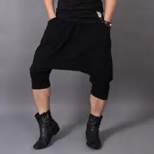 Оригинальные новинки Весна, повседневные мужские летние капри, мужские сумки, свободные мужские шаровары с большим шаговым швом, Мужские штаны, черные