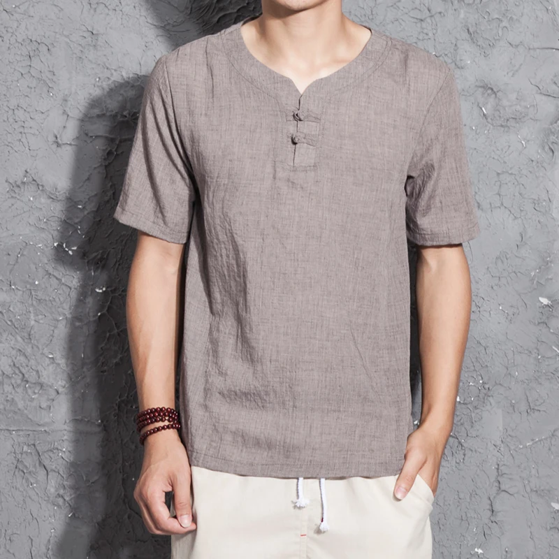 New Summer Casual Men' S Linen T-Shirts Short Sleeve Solid Mandarin Collar Fashion T-Shirt Mens Clothing Simple and Generous New Summer Casual Men' S Linen T-Shirts Short Sleeve Solid Mandarin Collar Fashion T-Shirt Mens Clothing Simple and Generous