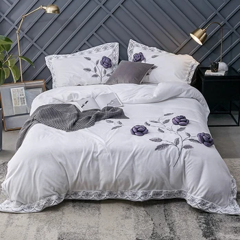 

2018 White fleece fabric thick Bedding Set queen king size bed set Bedsheets linen 3D embroidery Duvet cover set