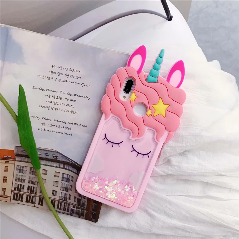 Soinmy Unicorn Case For Huawei p20 pro p20 lite p10 plus honor 10 9 v9 8 pro silicone 3D cute cartoon animals liquid cover Case
