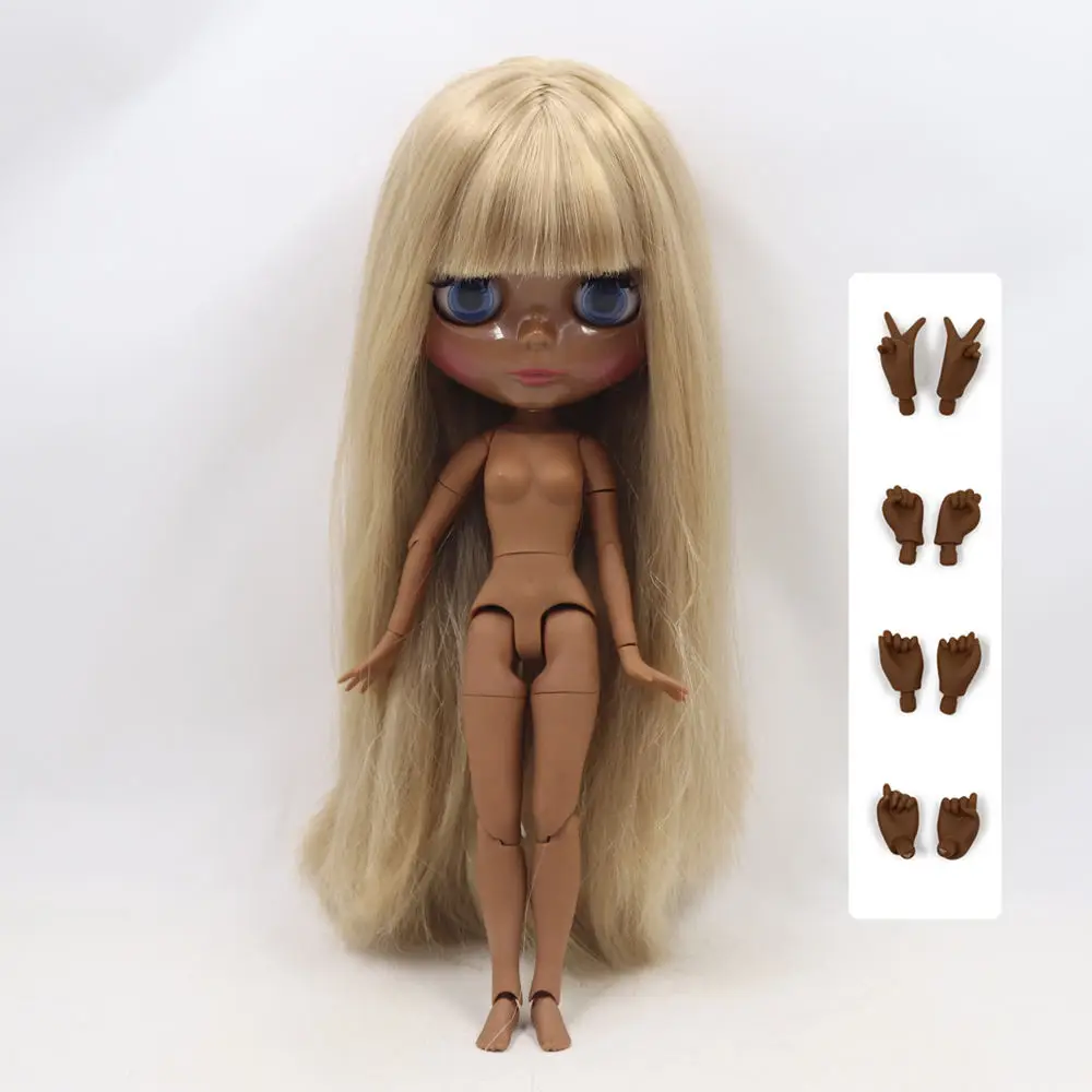 Blyth кукла Обнаженная супер черная темная кожа тон 30cmWild золото длинные прямые волосы суставы тела Фортуны дней - Цвет: Зеленый