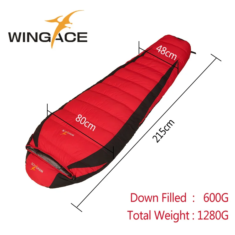 WINGACE 320T нейлоновый наружный спальный мешок для кемпинга, 600 г, 1000 г, сверхлегкий спальный мешок на утином пуху, спальный мешок для взрослых мам, можно соединять - Цвет: Red 600G