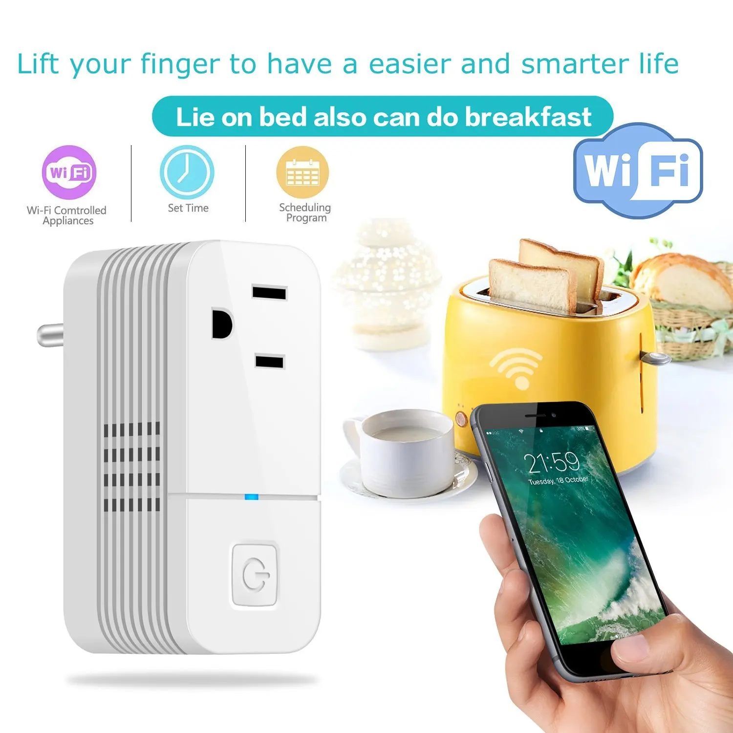 Wifi розетка умная с USB зарядным устройством Совместимость Amazon Alexa Google Home мини пульт