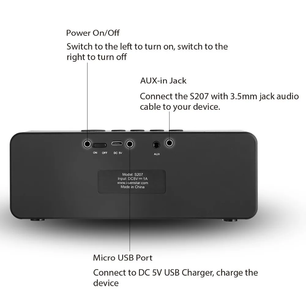 VENSTAR S207 Mini Bluetooth Беспроводной Динамик Встроенный 10 Вт Мощный сабвуфер 2800 мАч литиевых Батарея с микрофоном и AUX