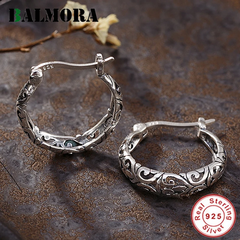 

BALMORA 100% Real 925 Sterling Silver Openwork Pattern Simple Clip Earrings for Women Fashion Vintage Jewelry Aretes JWE1024