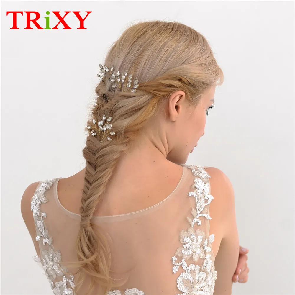 

TRiXY H58-G A Set of Crystal Pearls Beaded Bridal Accessories with Flora Style Pearls Beaded Bridal Comb for Wedding and Party