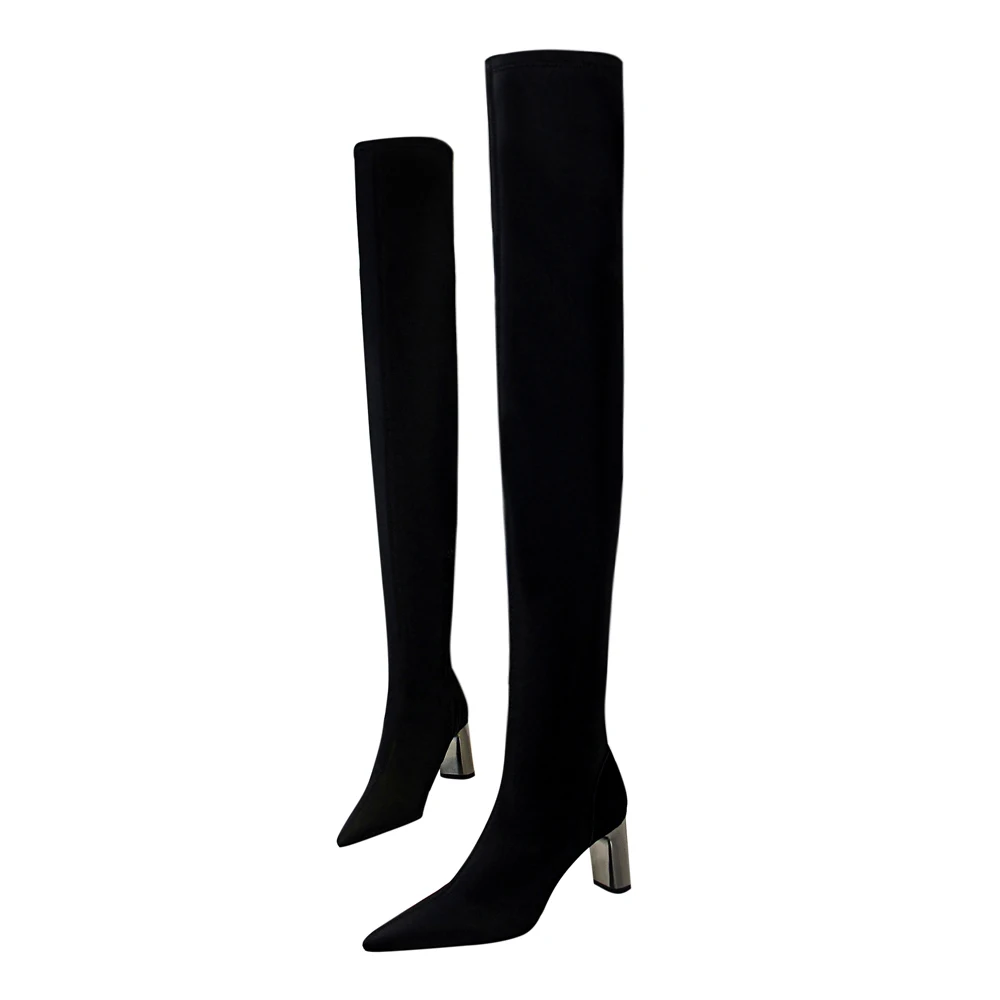 

2019 Women Over The Knee High Boots Slip on Winter Shoes Thin High Heel Pointed Toe All Match Women High knee Boots