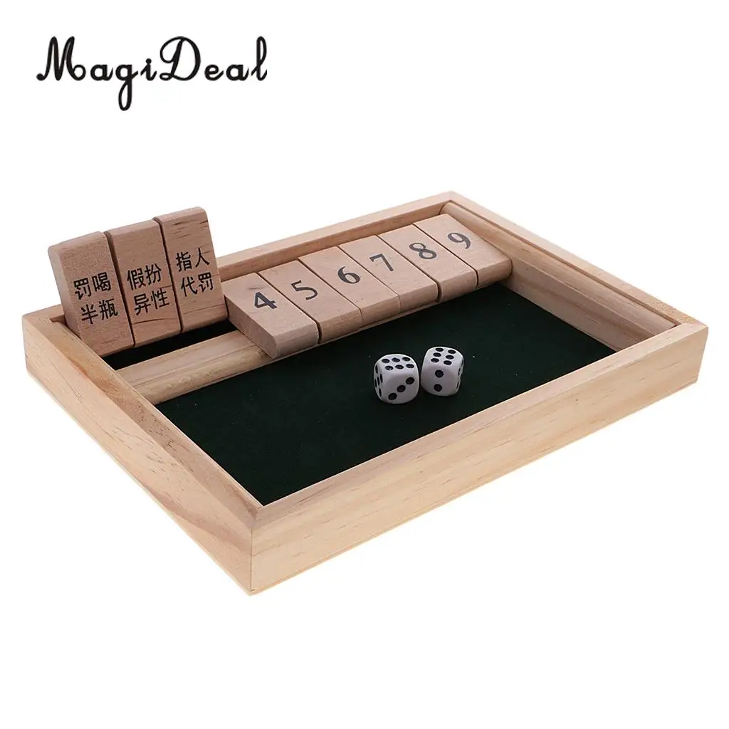 MagiDeal Wooden Number Drinking Game Board Game Shut The Box Set With Dices Bar Cafe Family Party Wine Indoor Home Entertainment