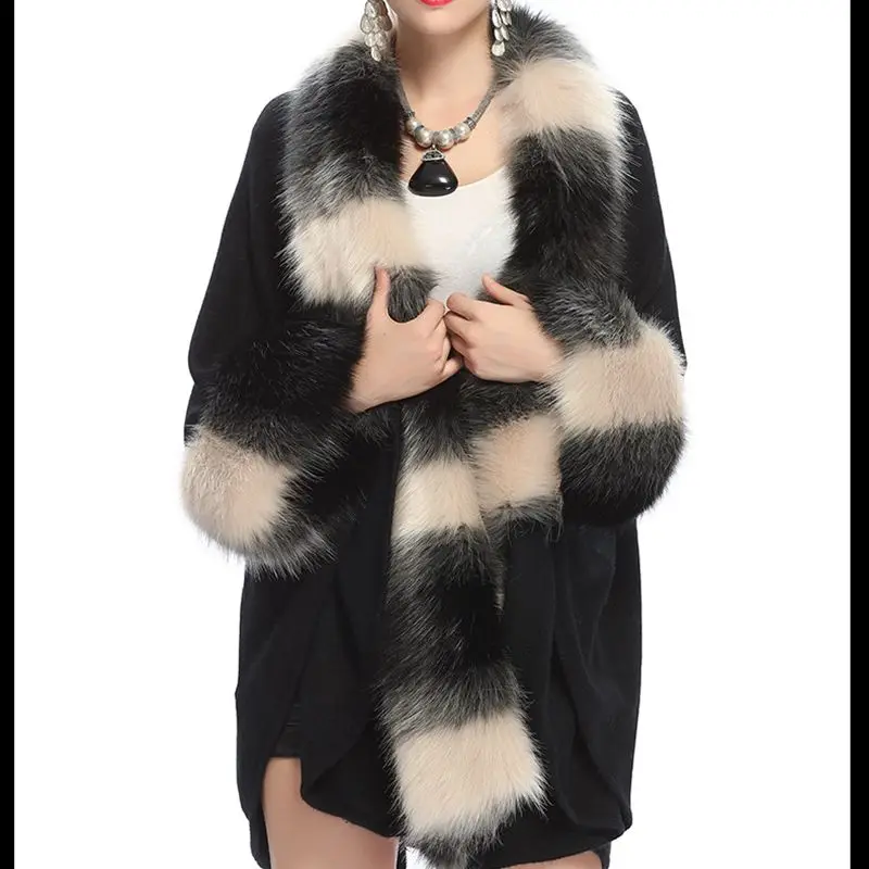Mi Col Femmes Mode 2018 Renard Nouveau Automne Veste De Survêtement khaki Faux Fourrure Black long Casual Hiver red Tricots Style Taille Nzyd962 Manteau CxedrBo