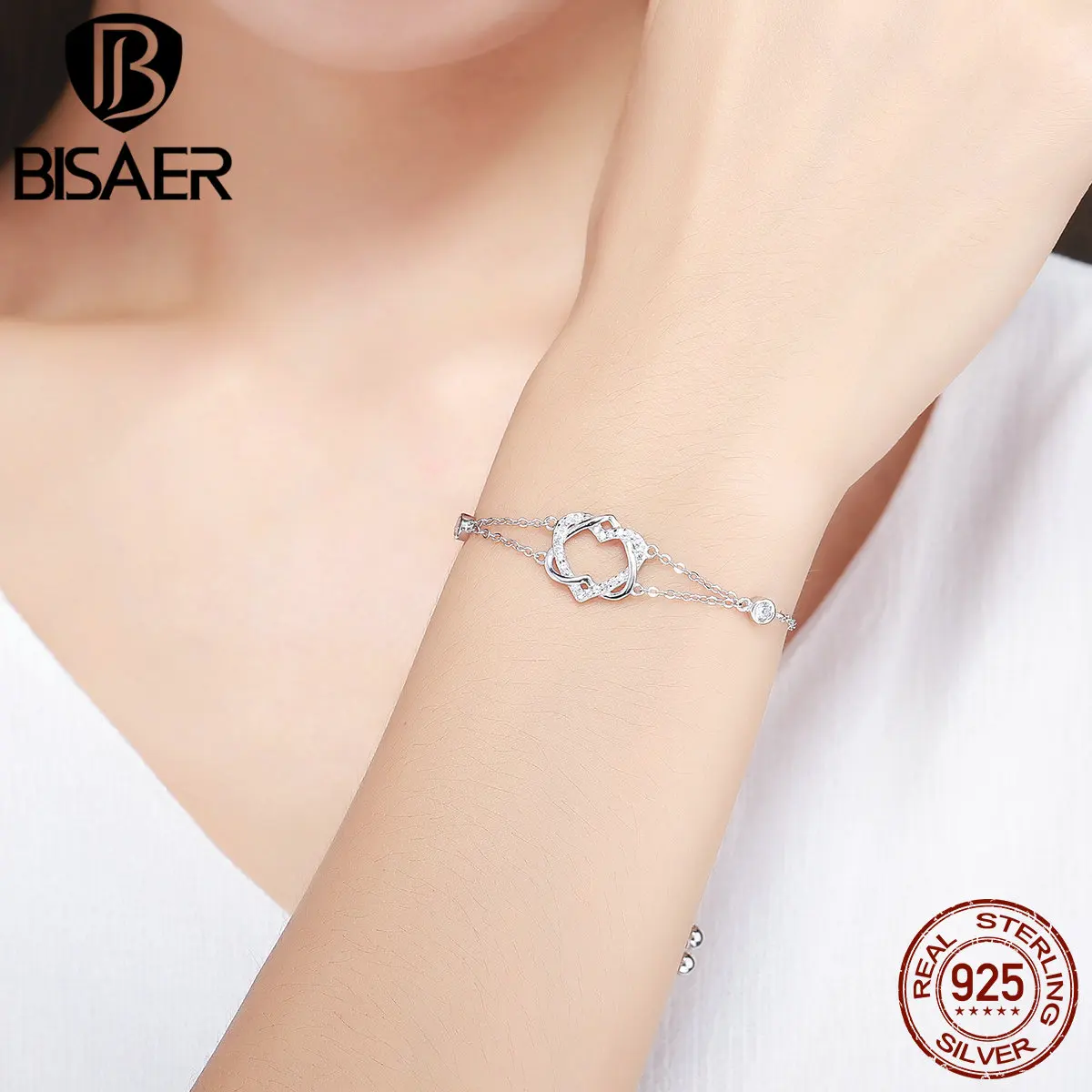 Настоящее Серебро 925 пробы биение Твист цепь с плетением «сердце» Браслеты для женщин аутентичный браслет ювелирные изделия Рождественский подарок ECB022