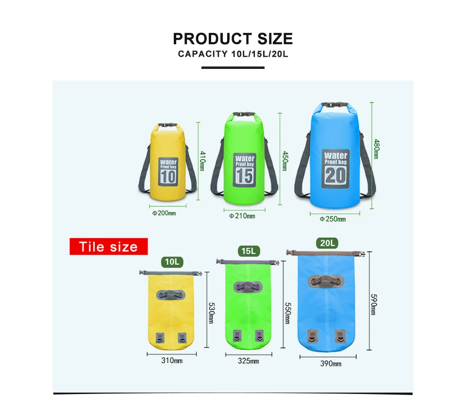 Водонепроницаемый сумка ПВХ водонепроницаемая сумка, для плавания пляж дрейфующих сумка на двух ремнях водостойкий мешок 10L 15L 20L