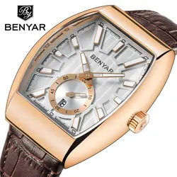 Новинка 2018 года Элитный бренд BENYAR кварцевые часы для мужчин непромокаемые Военная Униформа кожа часы мужской Erkek коль Saati Relogio Masculino