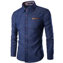 

2018 New Fashion Brand Men Shirt Pocket Fight Leather Dress Shirt Long Sleeve Slim Fit Camisa Masculina Casual Male Shirts Model