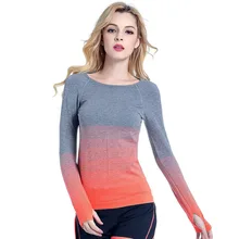 Женская Профессиональная спортивная футболка для йоги градиентного цвета, гигроскопичная быстросохнущая эластичная футболка с длинными рукавами для фитнеса, женские футболки