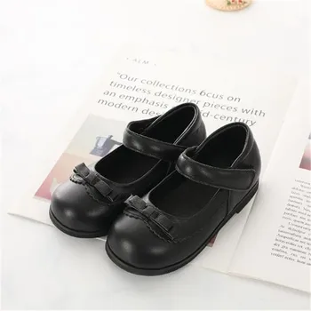 

New Children Shoes Full Grain Leather Baby Toddler Breathable Flats Genuine Leather Princess Girls Shoes Kids Student Black 04
