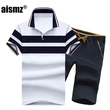 Aismz Летняя Повседневная рубашка поло, спортивный костюм, Мужская модная рубашка поло с короткими рукавами+ шорты, комплект из 2 предметов, спортивный костюм, мужская спортивная одежда, M-4XL