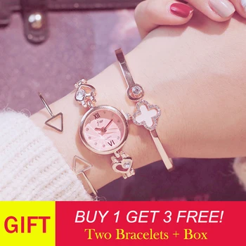 

Luxury women's fashion bangle bracelet watches gold silver stainless steel ladies gift wristwatches suit women quartz watch