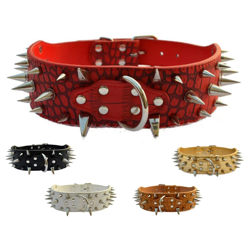 2inch Wide Cool Sharp Spiked Studded Leather Dog Collars For Medium