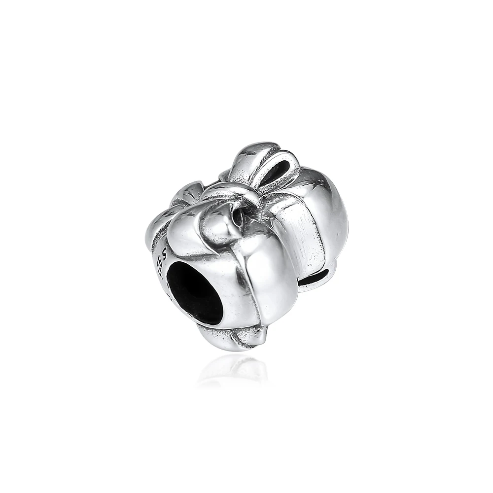 DIY подходит для браслетов Pandora Charms Brilliant Heart Bow Beads 925 пробы 100%-серебро-ювелирные изделия Бесплатная доставка