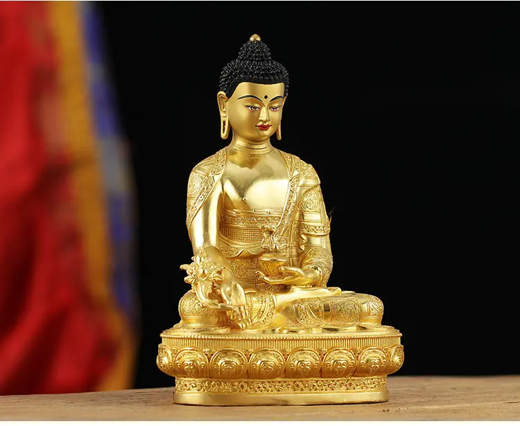 21cm Large unique Highgrade Gilding Buddha Brass Statue Home Family Effective Protection