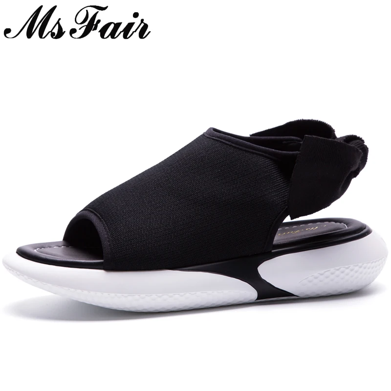

MsFair Round Toe Flat Sandals Fashion Platform Butterfly Knot Women Shoes Sandalias Mujer Summer Rome Black Sandalia Feminina