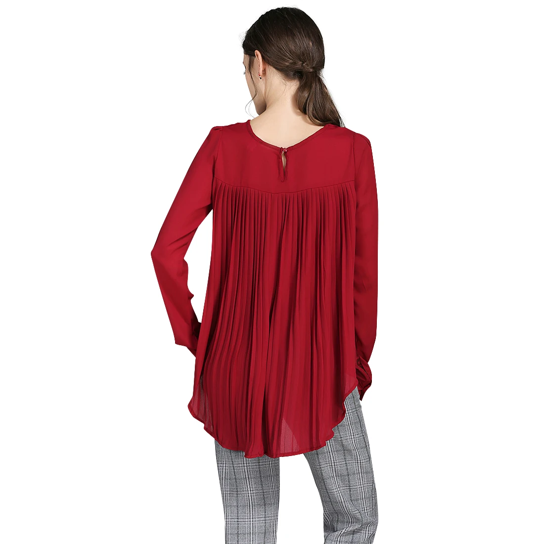 

New Women Sexy Casual Loose Chiffon Blouse Long Sleeve Solid Crimp Shirts Plus Size Blusas S-5XL