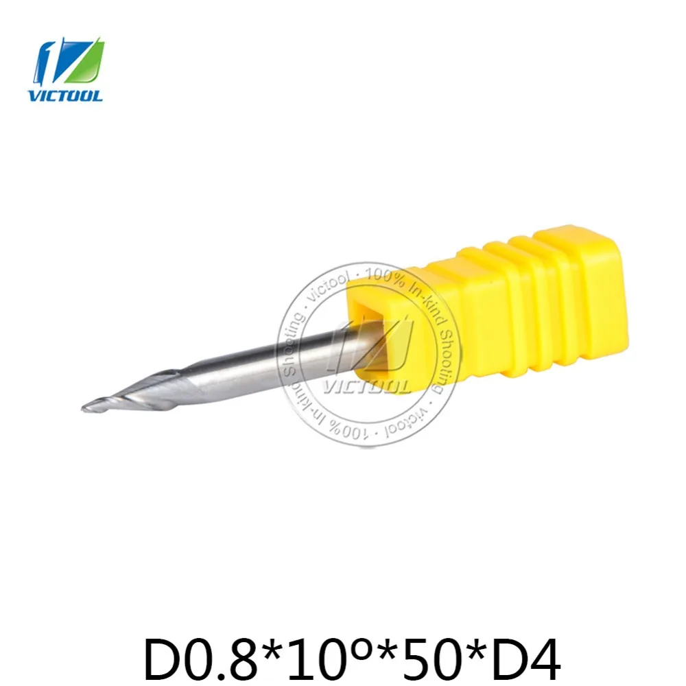 

2PCS/D0.8*10*50*D4*2F Flat Tapered End Mill HRC55 Solid Carbide Milling Over length 50mm Engraving Grinding Milling Tools