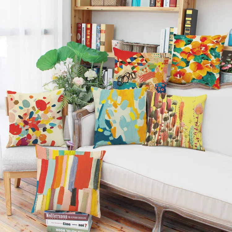 

New modern Style Decorative oil painting Abstract Arts Throw Pillow Case Vintage Cotton Linen Square Cute pillowcase