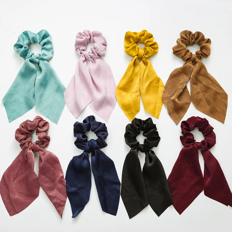 

1PC Satin Solid Hair Scrunchies Women Elastic Hair Bands Stretchy Ribbon Scrunchy Girls Headwear Silky Ponytail Holder 8 Colors