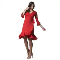 ยี่ห้อคุณภาพสูงสีแดง V คอ Ruffles Maternity ฤดูร้อน Elegant เข่า-ความยาว Dancing Party Dress + Sashes สำหรับตั้งครรภ์ผู้หญิง
