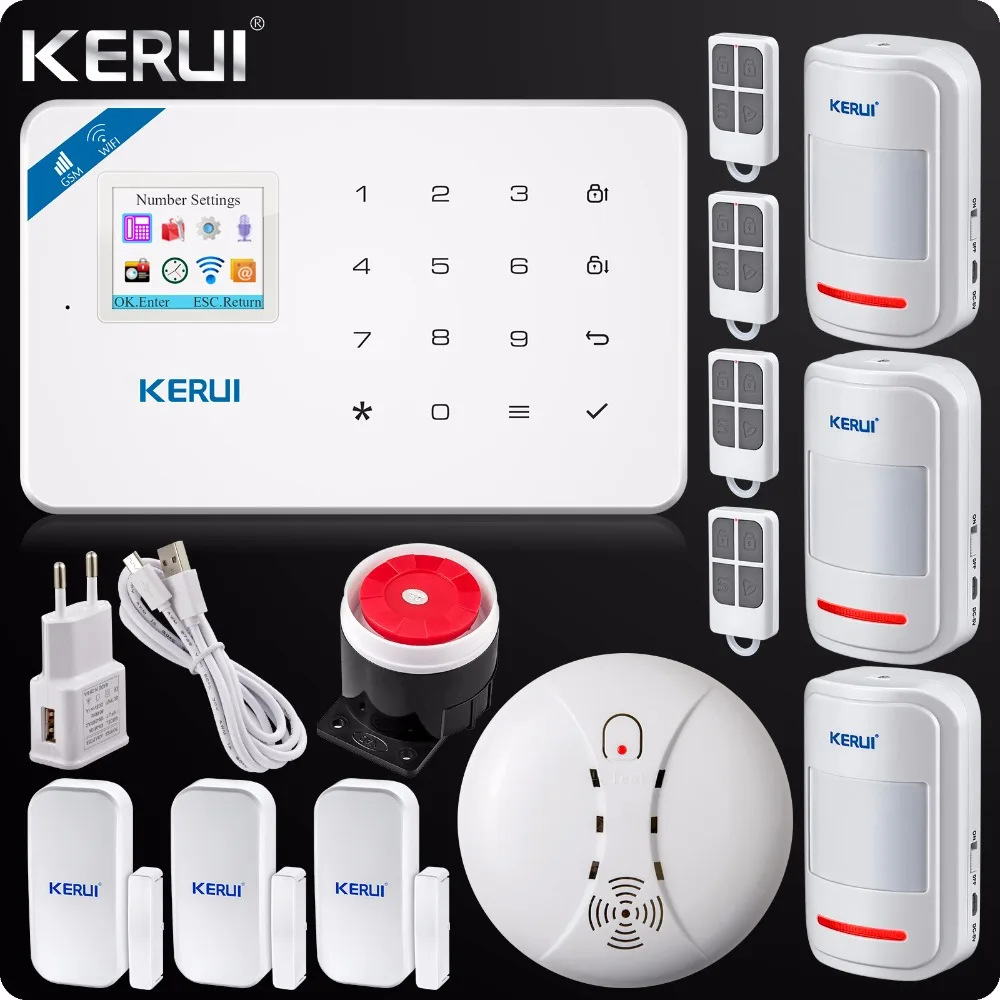 2017 W18 WIFI GSM SMS Home Burglar LCD GSM SMS Touch Screen Alarm Panel Home Security Alarm System+Wireless Smoke Detector