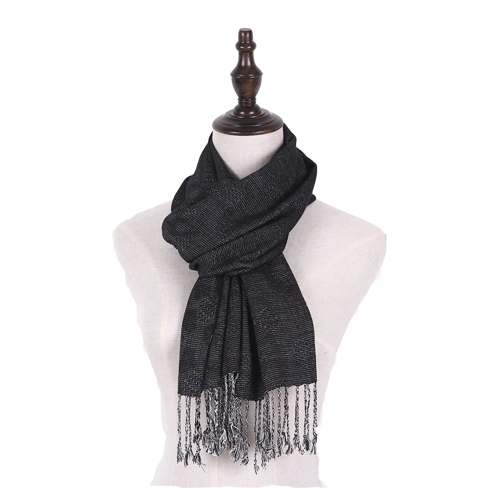 Men Cotton Scarf Soft Black Jacquard Shawl Male Stole Pashmina Fashion Warm Cozy Brand Homme head scarves for men Scarves