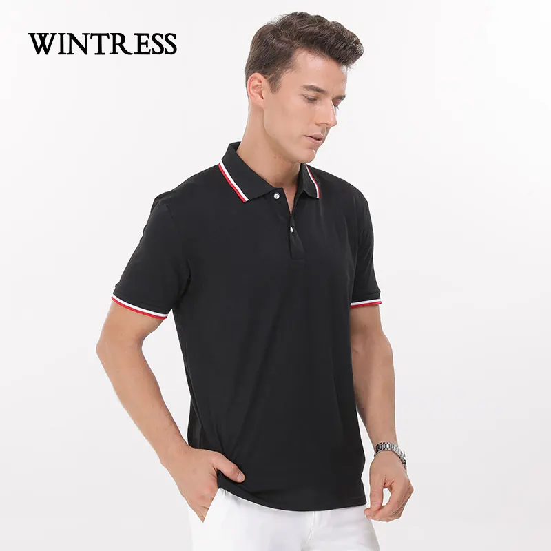 WINTRESS Summer High end Men Polo Casual Style Pure Color Turn Down Collar Top Short Sleeve Wide