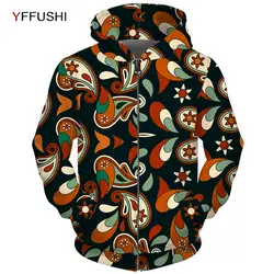 YFFUSHI 2018 Новый 3D с принтом пейсли Для мужчин Толстовка с капюшоном на молнии куртка с капюшоном пальто Для мужчин хип-хоп Толстовки с