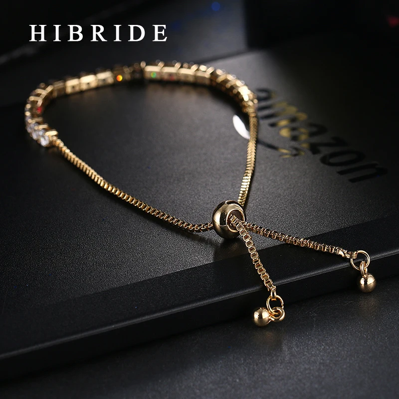 HIBRIDE JEWELRY Brand New Design AAA Cubic Zircon Tennis Bracelets,Gold-Color Adjustable Chain Women Bangles, B-002 - Image 3