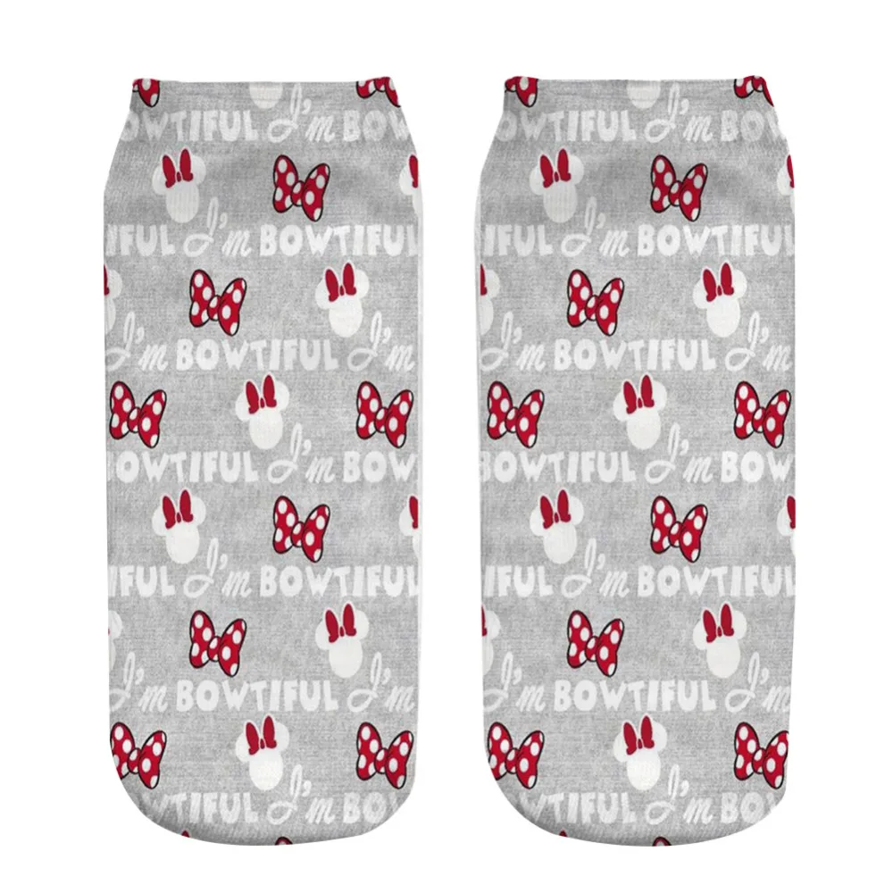 

Cartoon Bow and Letter Printed Design Happy Socks New 3D Polyester Funny Sock for Girl Unisex Low Cut Ankle Christmas Socks