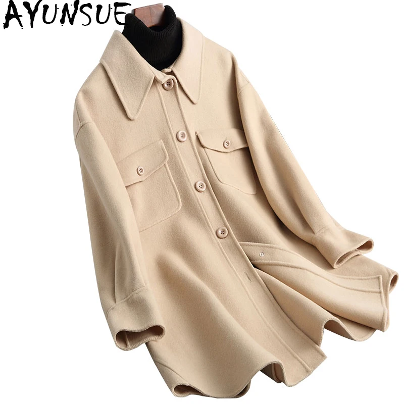 

AYUNSUE 100% Wool Coat Female 2019 Casual Double Sided Cashmere Jacket Wool Coats Winter Women Overcoat abrigo mujer 37117