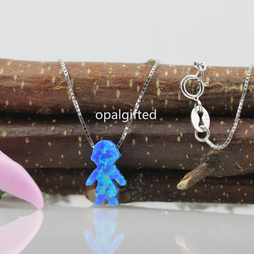 1pc Hot Selling Blue Boy Opal Pendant Necklace 925 Sterling Silver/ gold Chain Synthetic with wholesale price | Украшения и