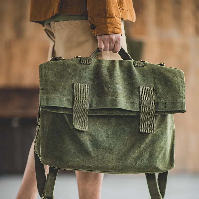 Maden Men’s Waxed Canvas Messenger Bag Crossbody Shoulder Bag Water Resistant Grey Green