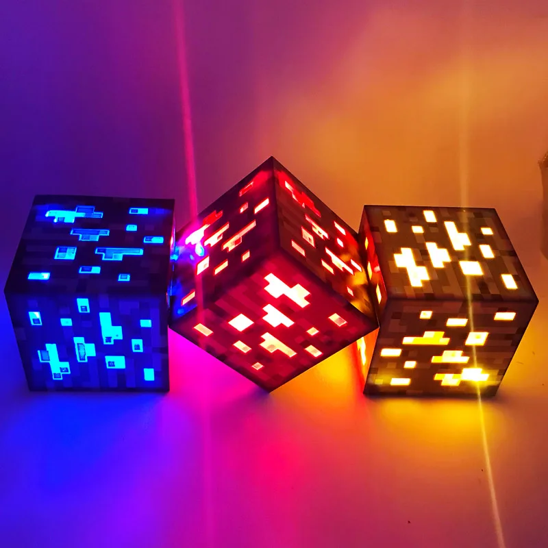 

4 Colors Minecrafted Light Up Greenstone Orangestone Ore Square Minecrafted Night Light LED Figure Toys Light Up Diamond Ore Toy