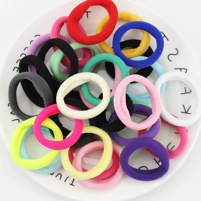 

100 Pieces 4Cm Multicolor Elastic Hair Bands Hair Tie No Metal Gentle Elastics