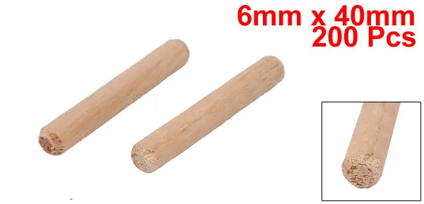 Image Cabinet Drawer Round Fluted Wood Wooden Craft Dowel Pins Rods 6mm x 40mm 200 Pcs