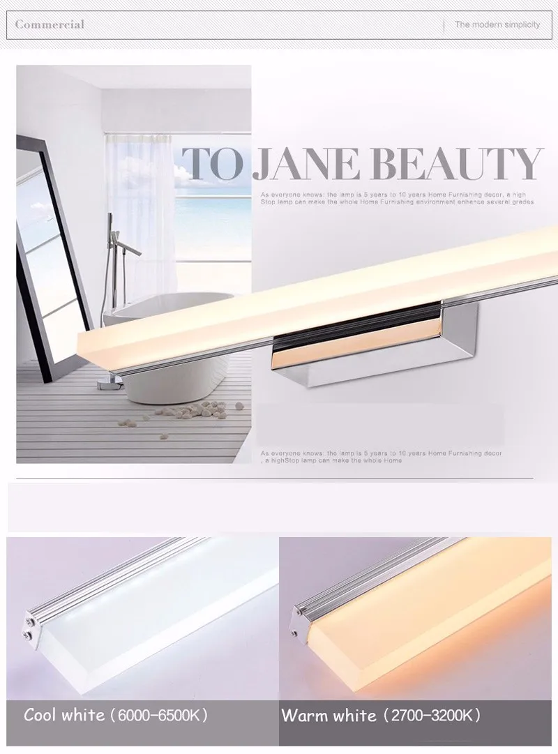 Conduziu a Luz do Espelho Lâmpada de Parede do Banheiro Iluminação à Prova Mais Longo Moderno Cosméticos Acrílico Dwaterproof Água Ac90-260v 6 lamp night light