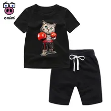 Детские Боксерские кота одежда с героями мультфильмов для девочек, одежда с мультяшными рисунками комплект детской сын футболка Goku шорты Для мальчиков ясельного возраста Костюмы набор