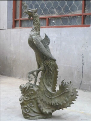 

35"China Sino vintage Bronze phoenix Bird King wonder beauty Statue queen