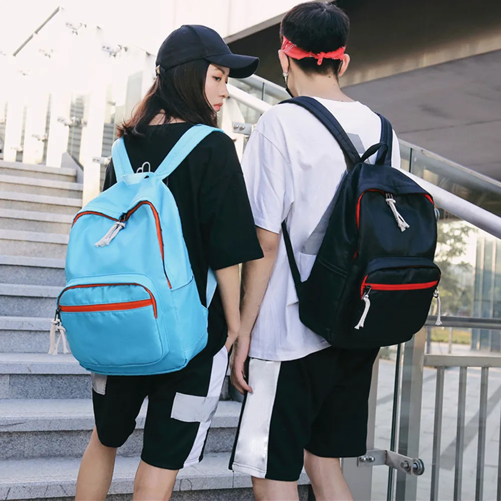 Couple Students Pure Color Nylon Shoulder Ba